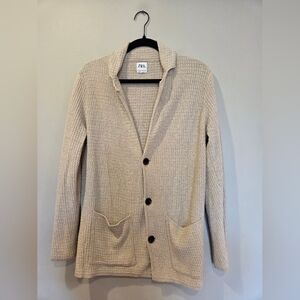 ZARA Cream Textured Knit Button Cardigan